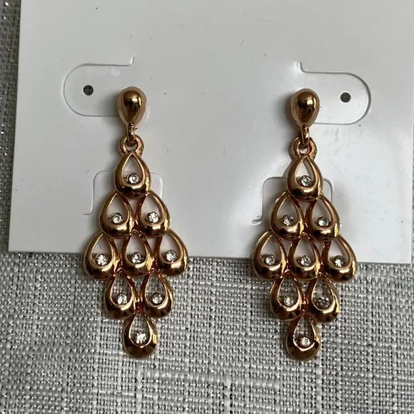 Gold with CZ Drop Earrings EUC - Picture 1 of 3